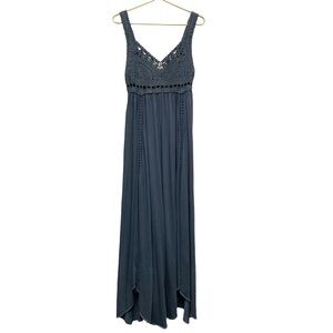 Odd Molly Anthropologie Crochet Lace Maxi‎ Dress Size 1 Small Slate Blue Grey